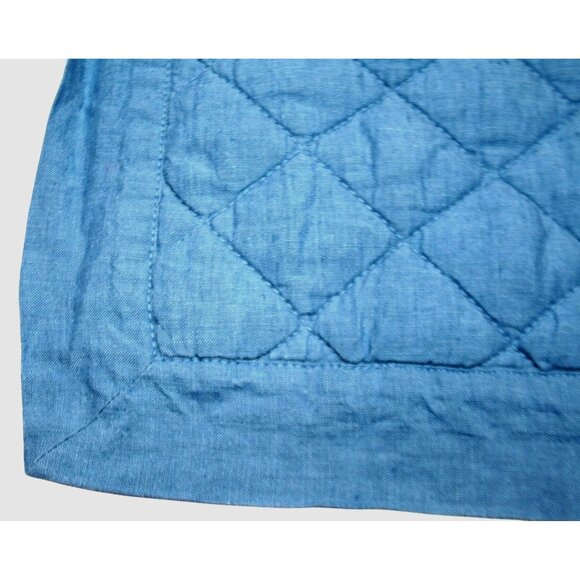 Pottery Barn Blue Linen Diamond Quilted Euro Shams Set of 2 Classic Luxury - Picture 2 of 6